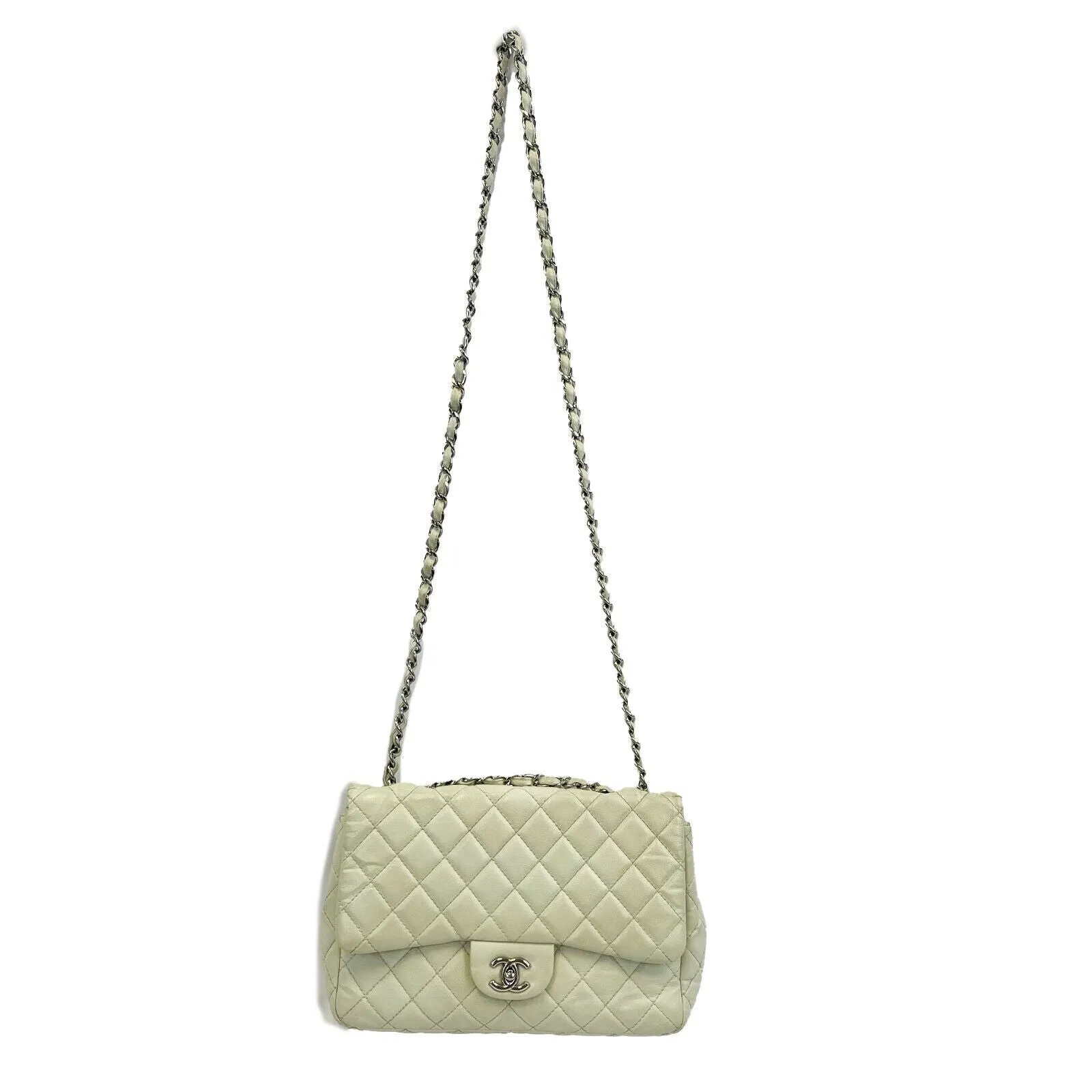 Chanel - Classic Flap - Ecru / Silver Tone CC Turnlock Crossbody / Shoulder Bag