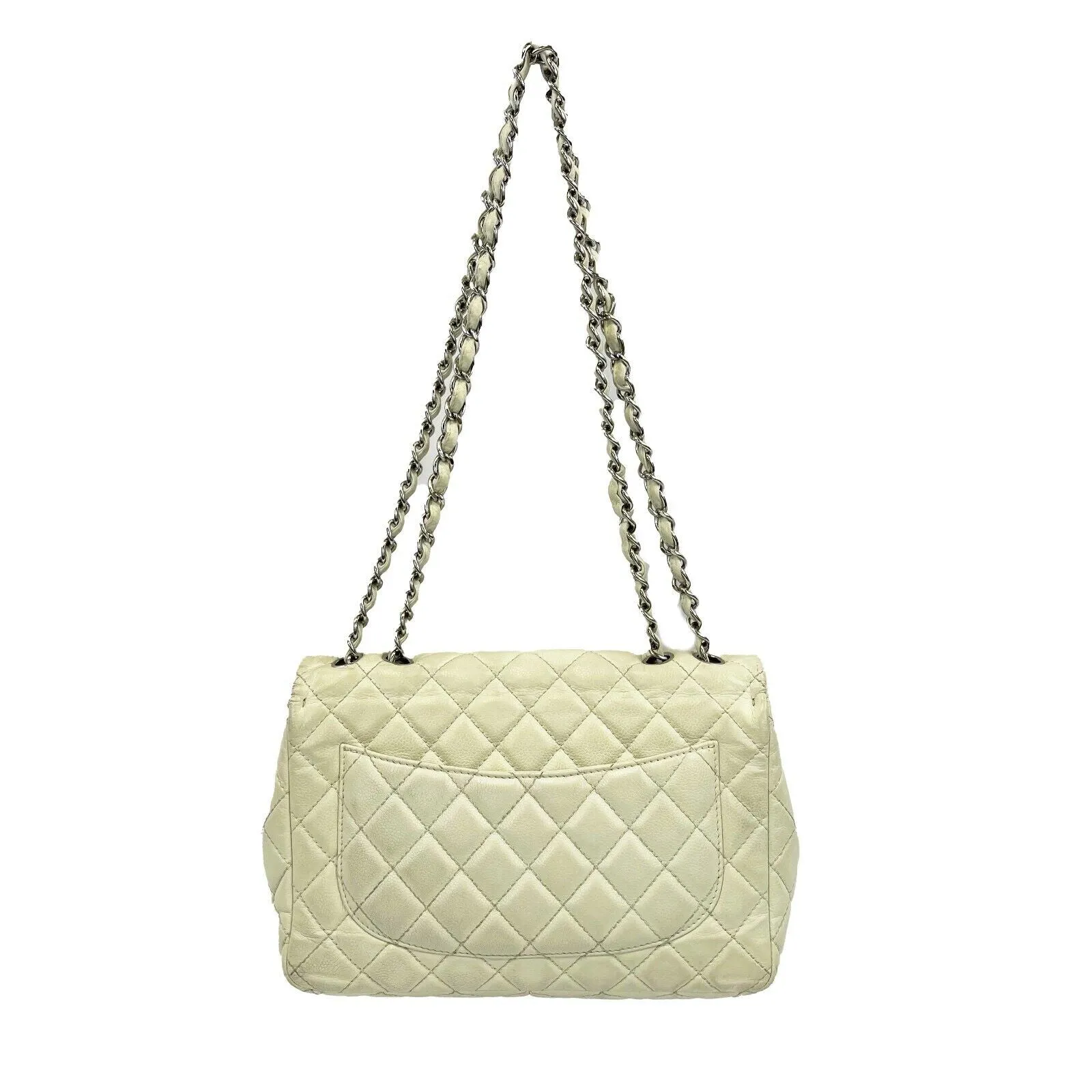 Chanel - Classic Flap - Ecru / Silver Tone CC Turnlock Crossbody / Shoulder Bag