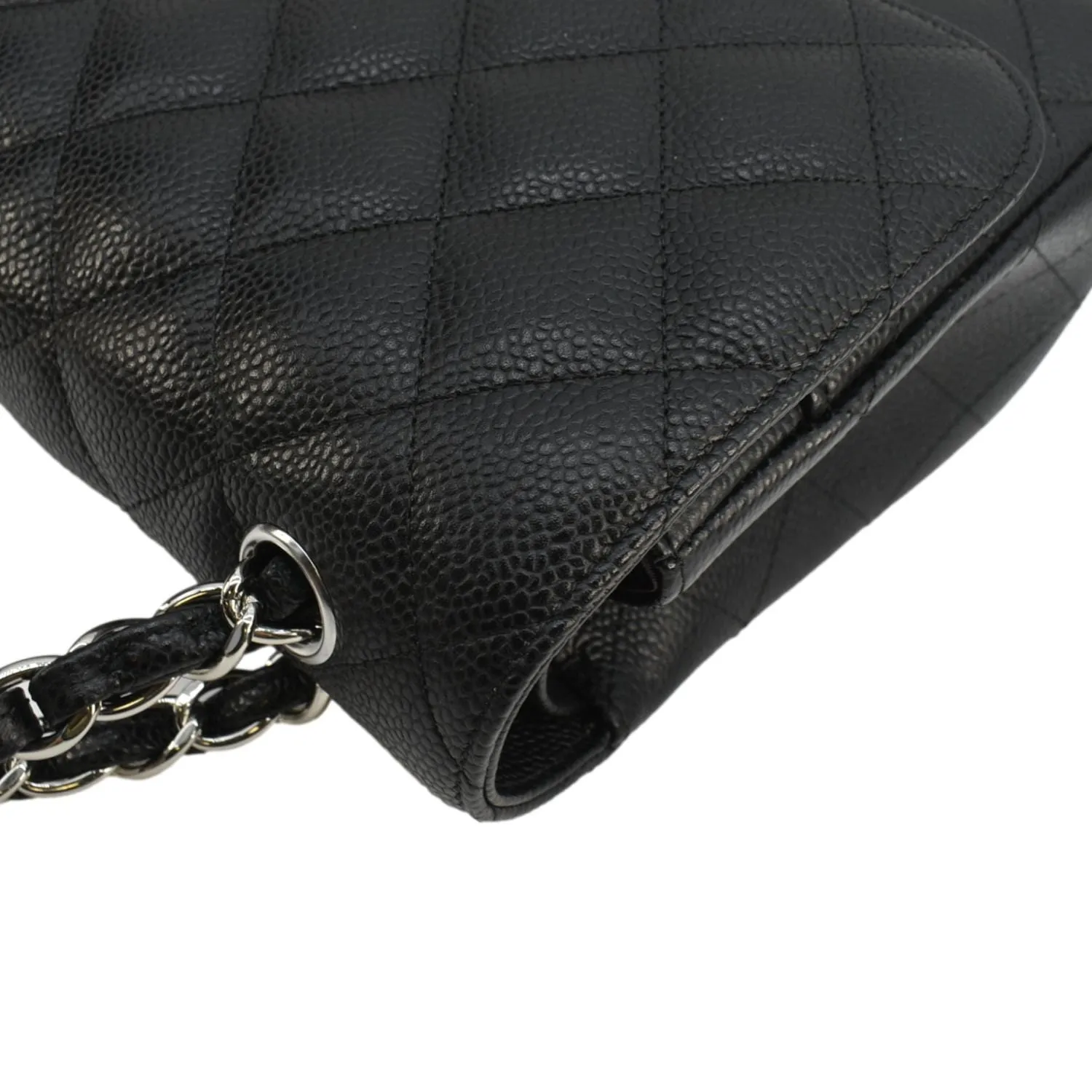 CHANEL Classic Jumbo  Double Flap Quilted Caviar Leather Shoulder Bag Black