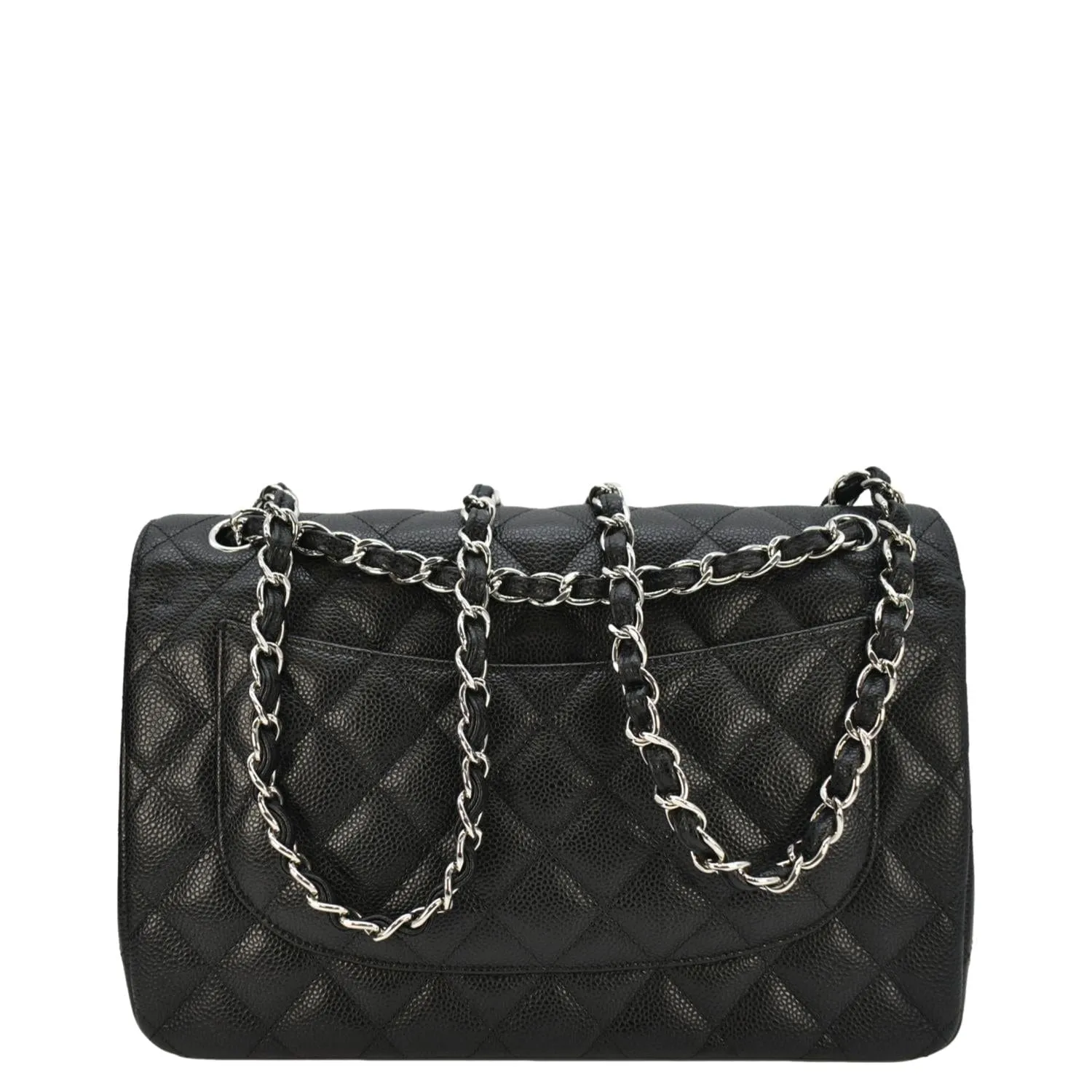 CHANEL Classic Jumbo  Double Flap Quilted Caviar Leather Shoulder Bag Black