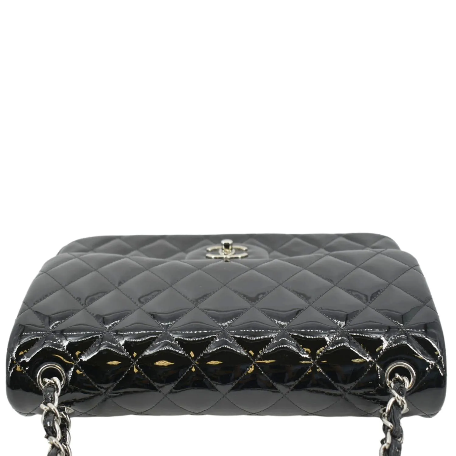 CHANEL Classic Medium Double Flap Patent Leather Shoulder Bag Black