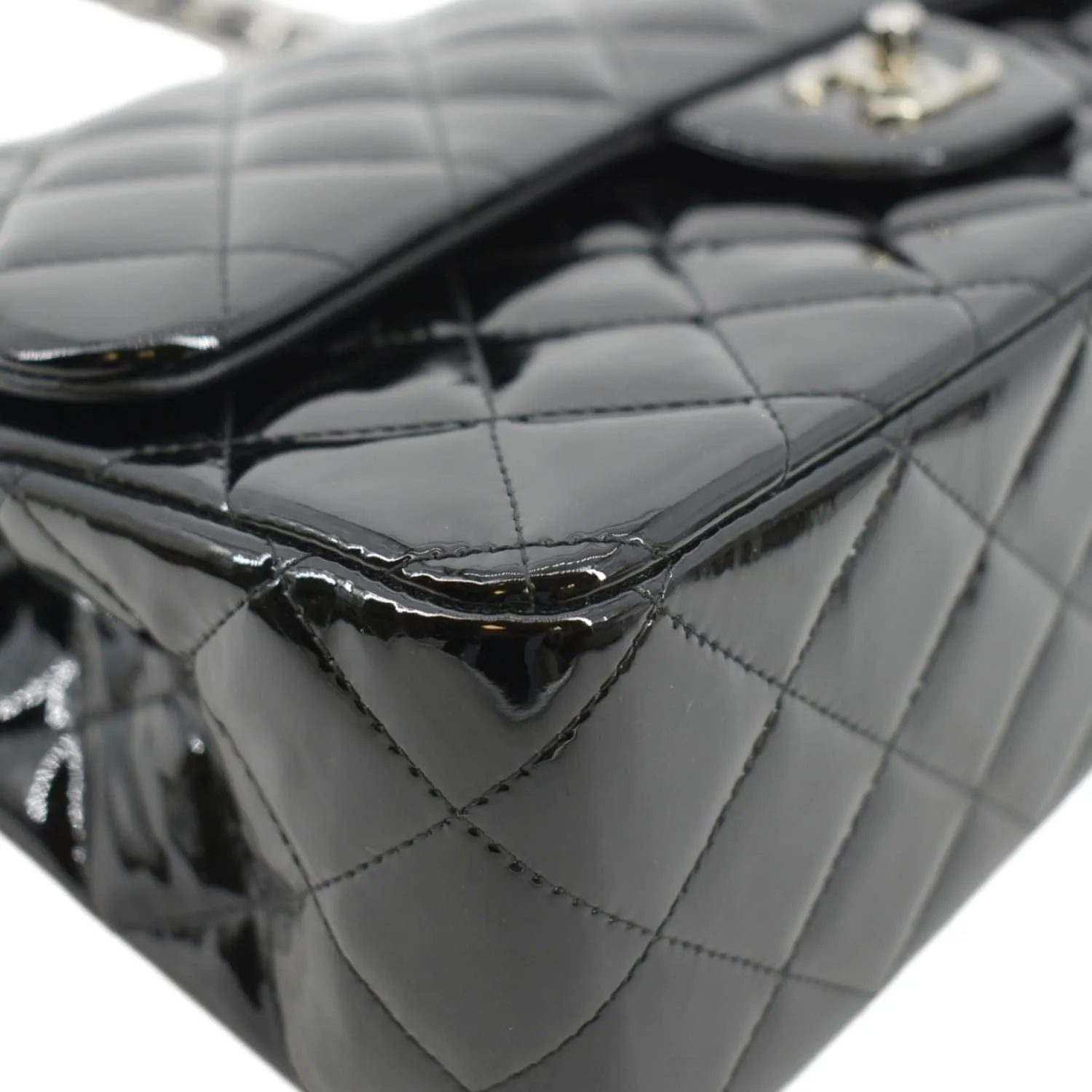CHANEL Classic Medium Double Flap Patent Leather Shoulder Bag Black