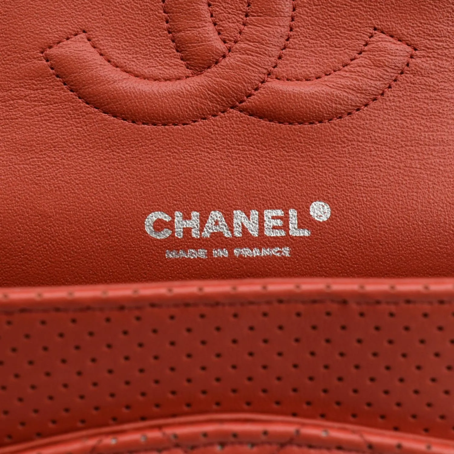 CHANEL Classic Medium Double Flap Quilted Perforated Leather Shoulder Bag Red