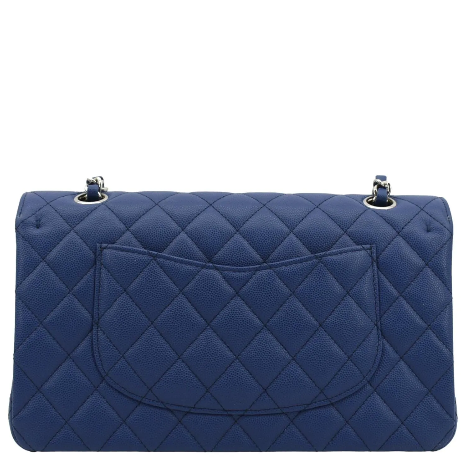 CHANEL Classic Medium Flap Quilted Caviar Leather Shoulder Bag Blue