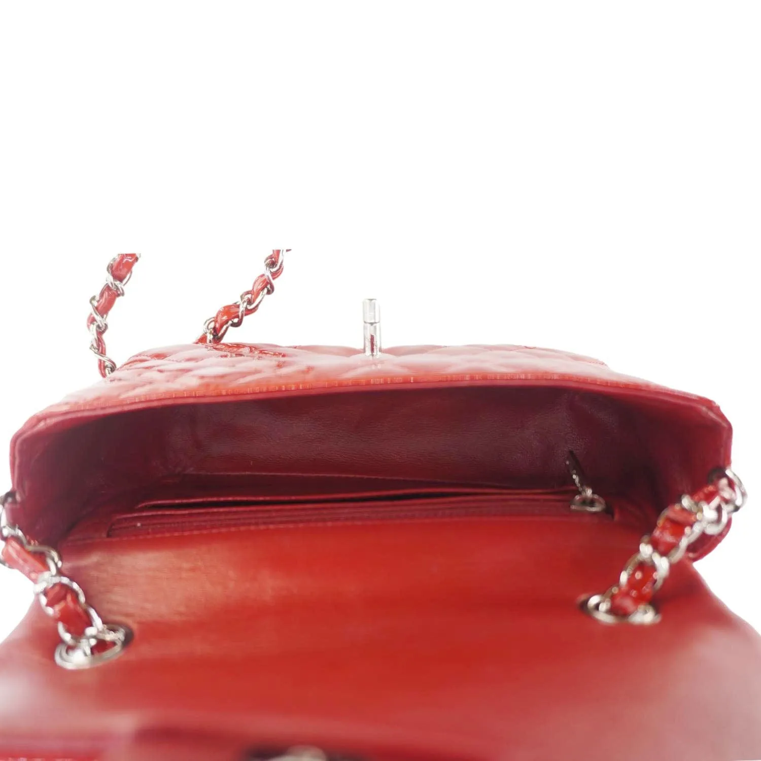 CHANEL Classic Rectangular Flap Mini Quilted Patent Leather Shoulder Bag Red