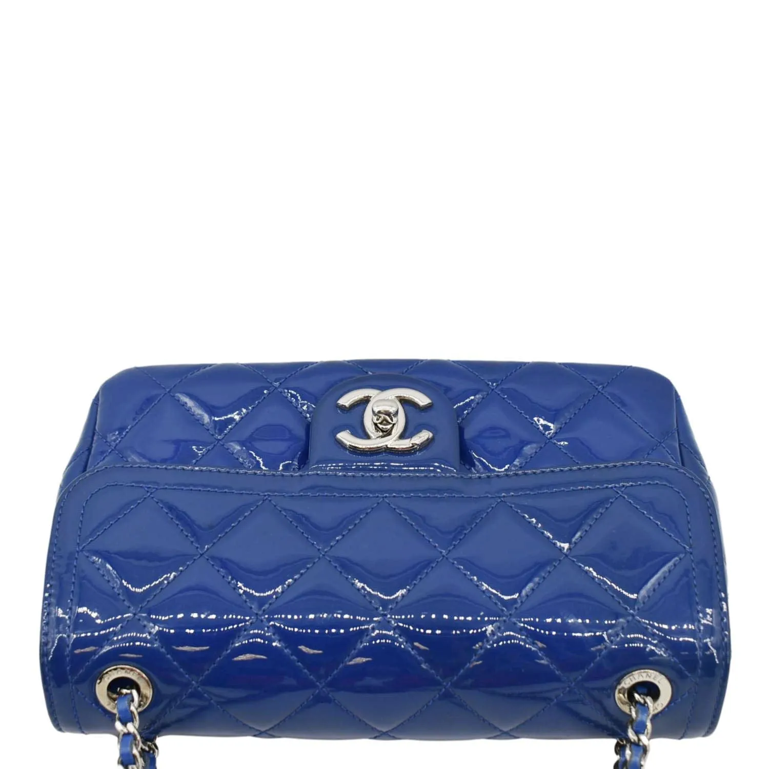 CHANEL Coco Shine Flap Small Quilted Patent Leather Shoulder Bag Blue