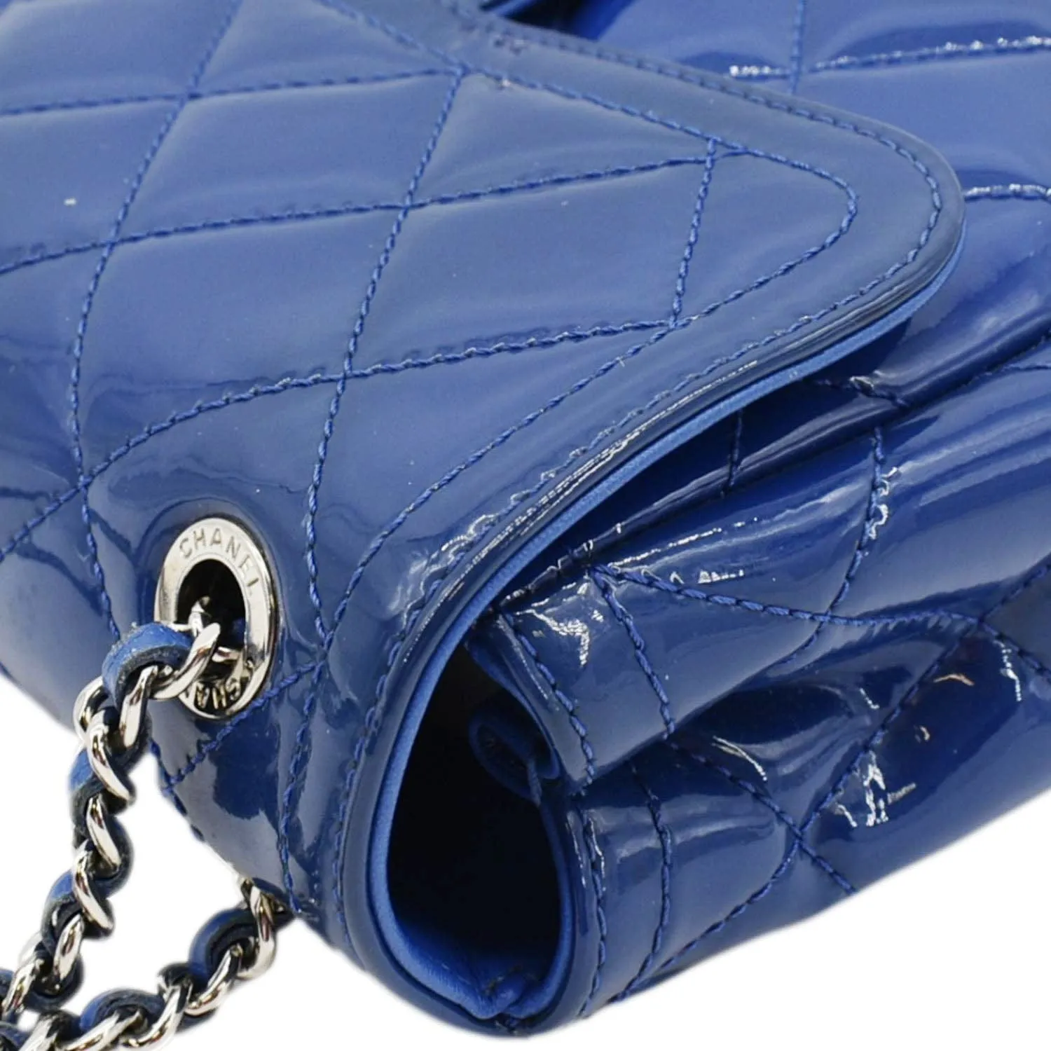 CHANEL Coco Shine Flap Small Quilted Patent Leather Shoulder Bag Blue
