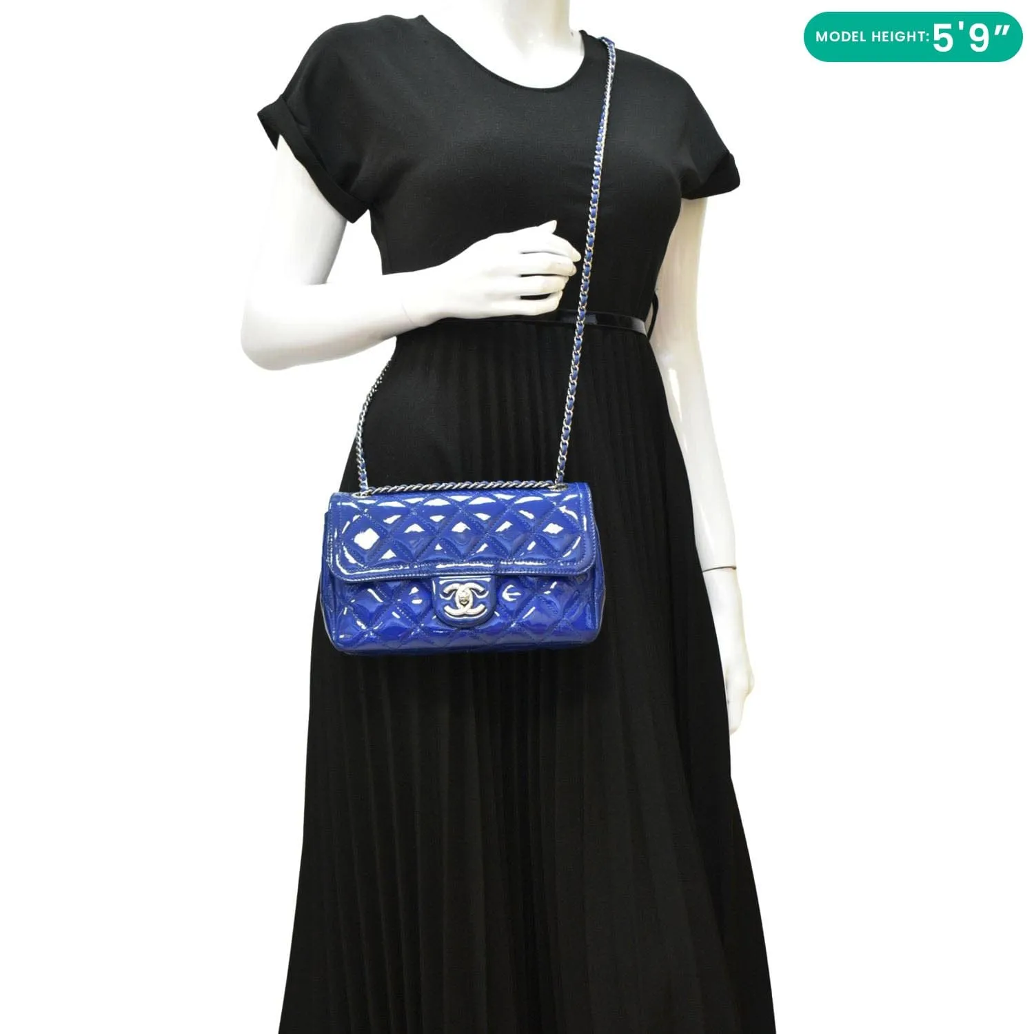 CHANEL Coco Shine Flap Small Quilted Patent Leather Shoulder Bag Blue