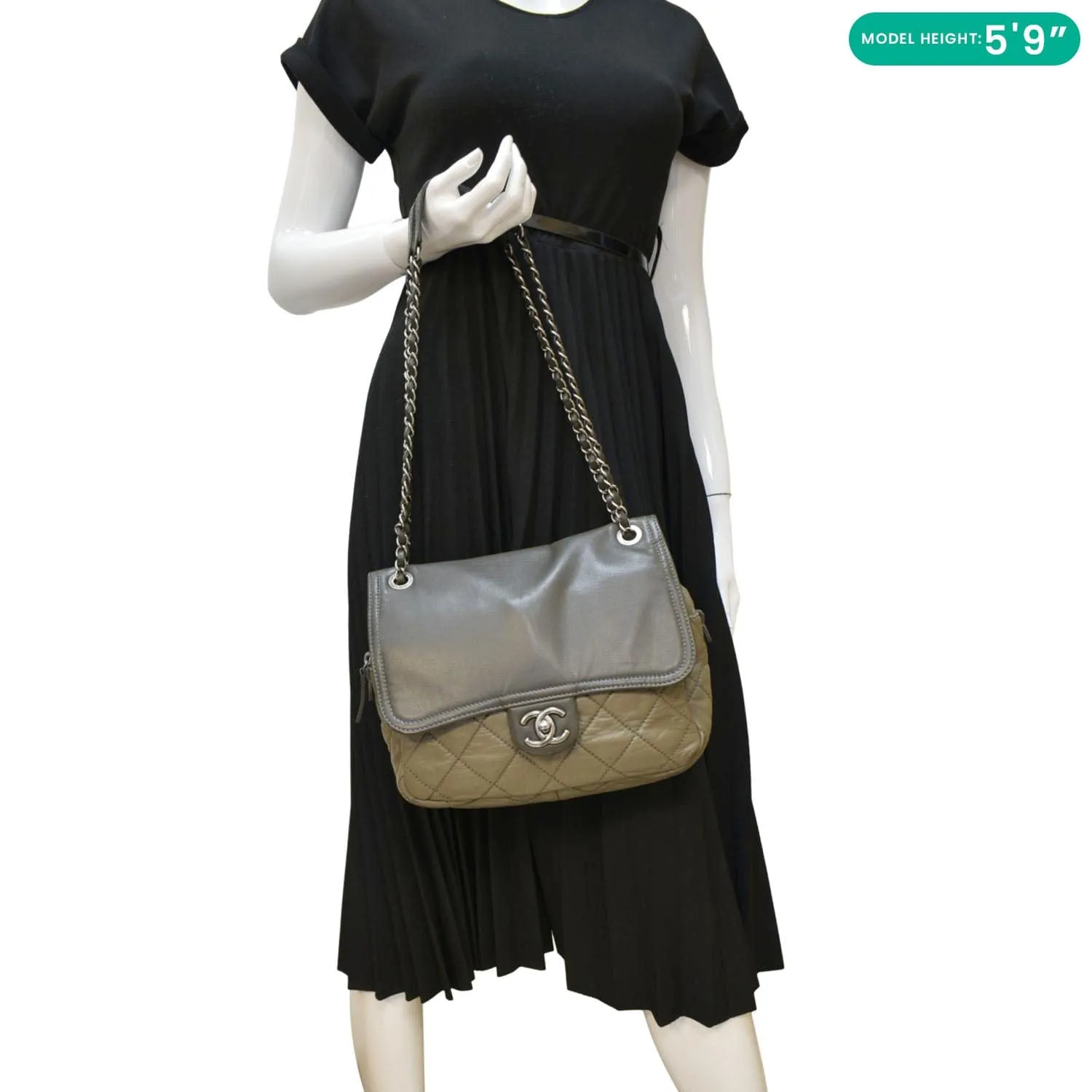 CHANEL In The Mix Flap Quilted Leather Shoulder Bag Grey