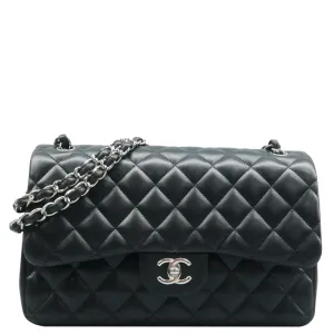 CHANEL Jumbo Classic Double Flap Quilted Leather Shoulder Bag Black