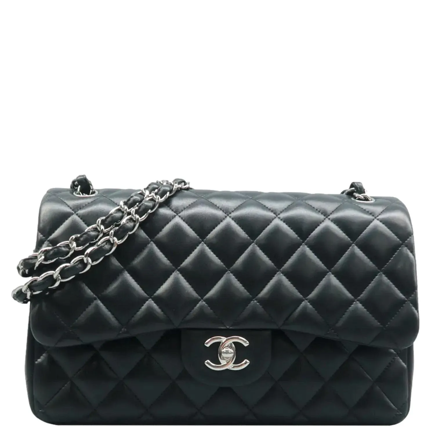 CHANEL Jumbo Classic Double Flap Quilted Leather Shoulder Bag Black