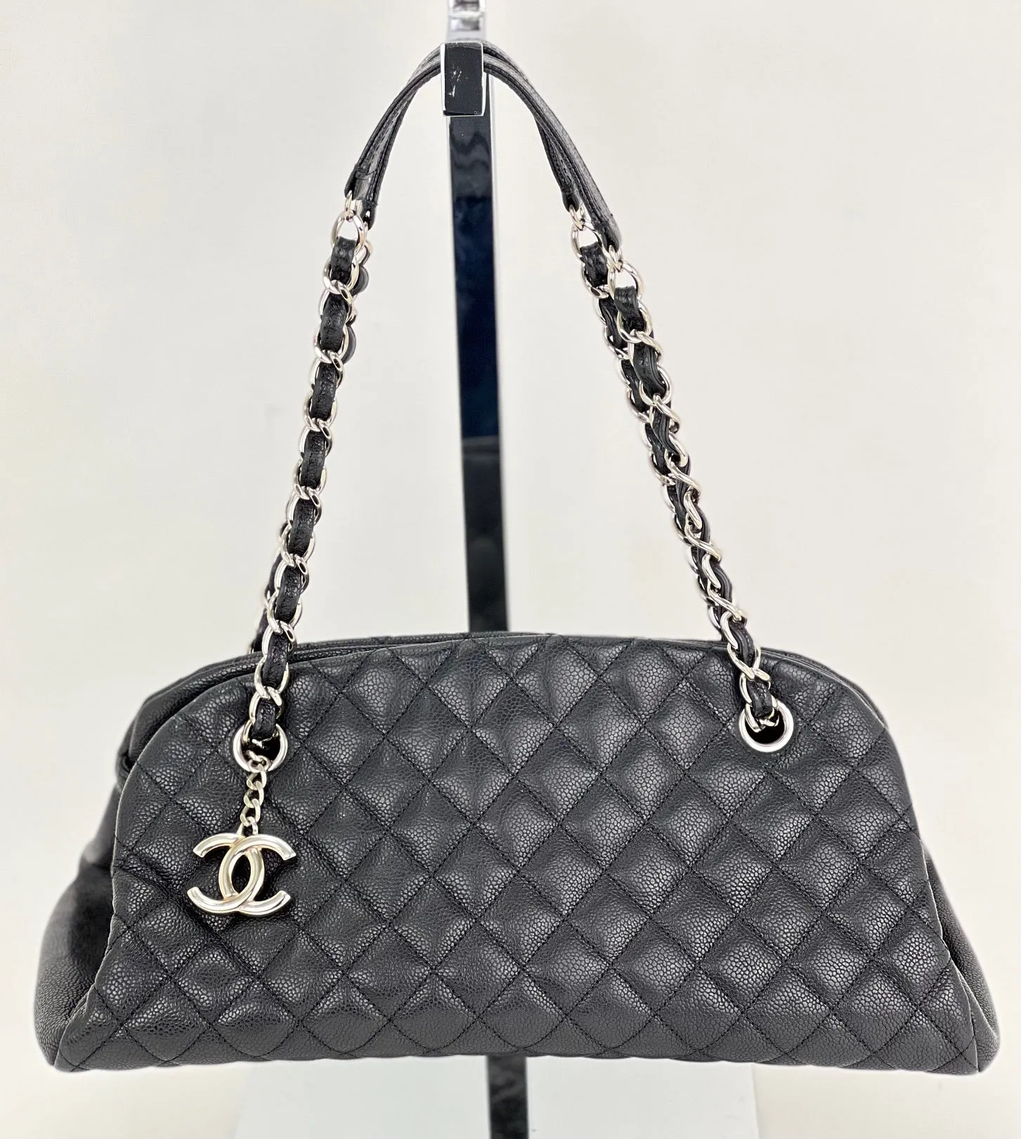 CHANEL Just Mademoiselle Quilted Caviar Black Bowling Shoulder Bag