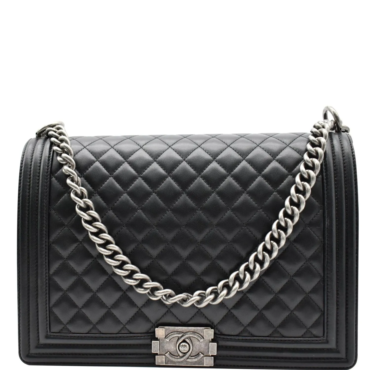 CHANEL Large Boy Flap Calfskin Quilted Leather Shoulder Bag Black