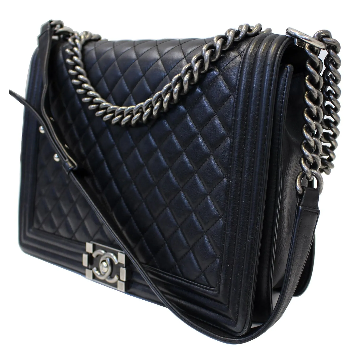 CHANEL Large Boy Flap Calfskin Quilted Leather Shoulder Bag Black