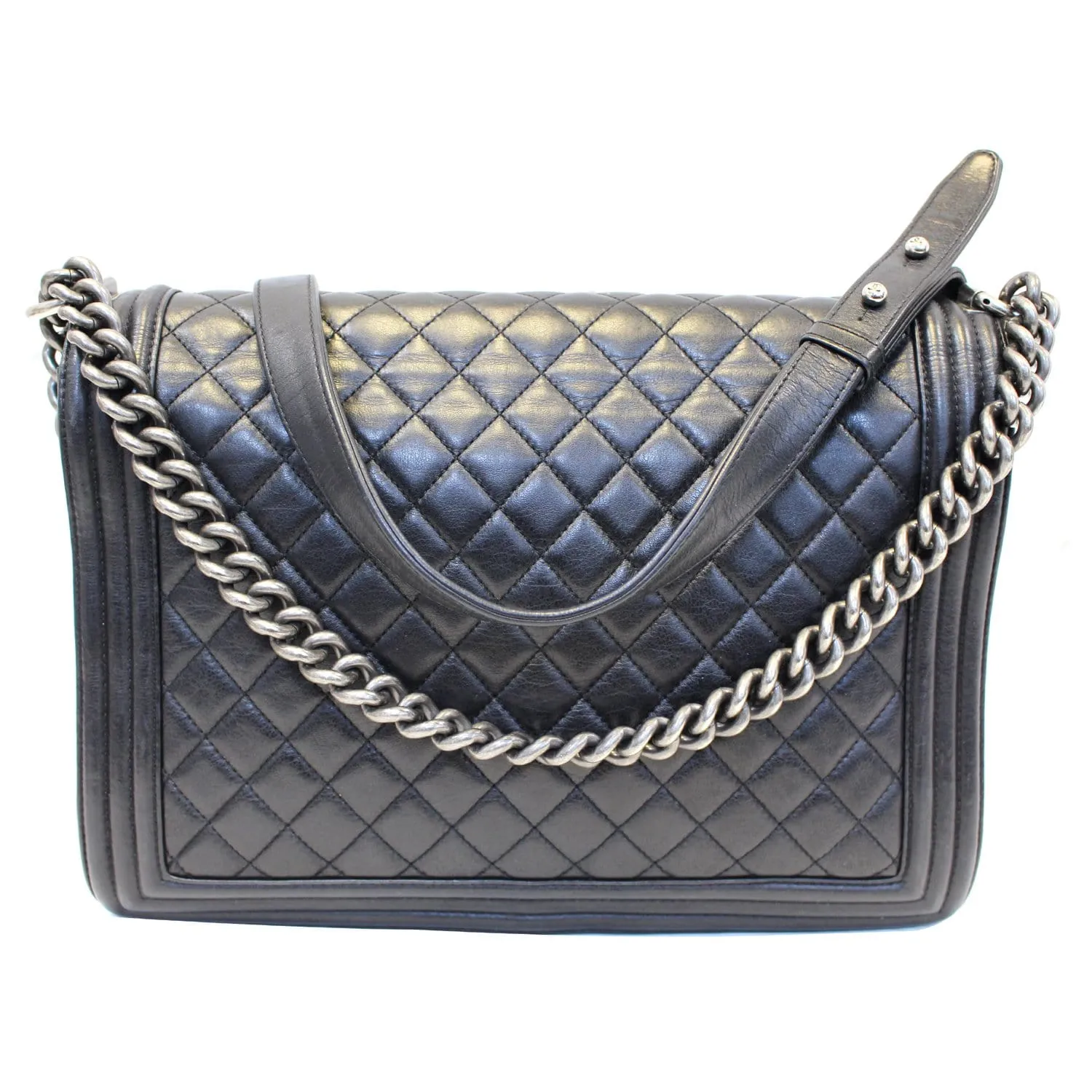 CHANEL Large Boy Flap Calfskin Quilted Leather Shoulder Bag Black