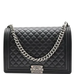 CHANEL Large Boy Flap Calfskin Quilted Leather Shoulder Bag Black
