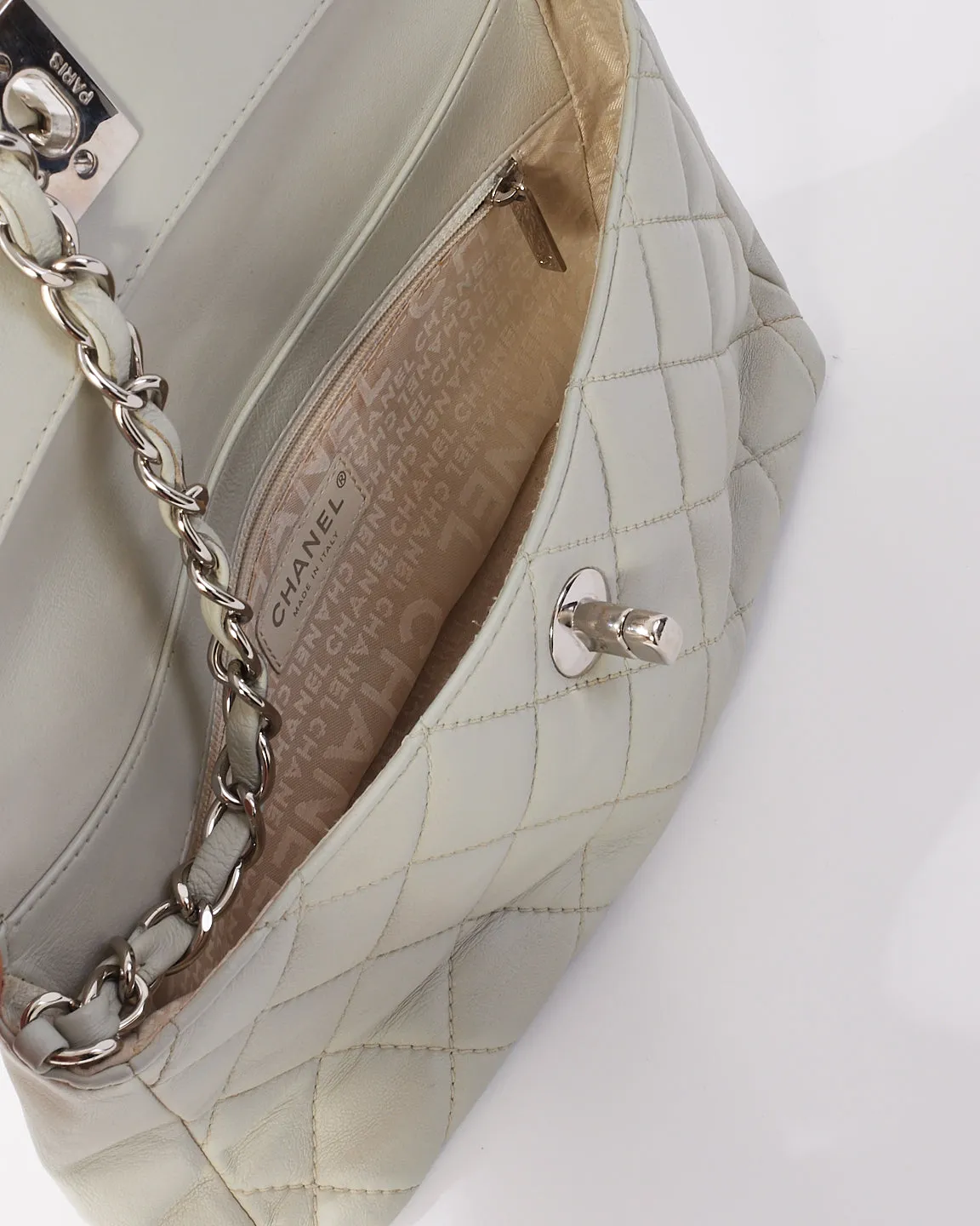 Chanel Light Grey Quilted Leather Single Flap Shoulder Bag