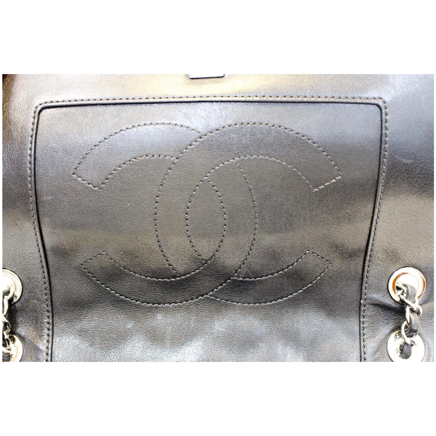 CHANEL Mademoiselle Vintage Flap Sheepskin Leather Shoulder Bag Black