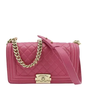CHANEL Medium Boy Flap Quilted Leather Shoulder Bag Pink
