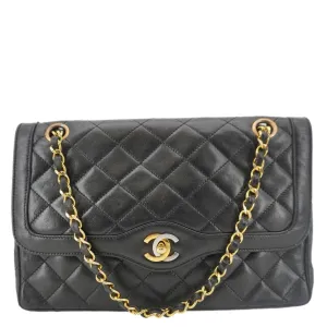 CHANEL Paris Two-Tone CC Logo Quilted Leather Shoulder Bag Black