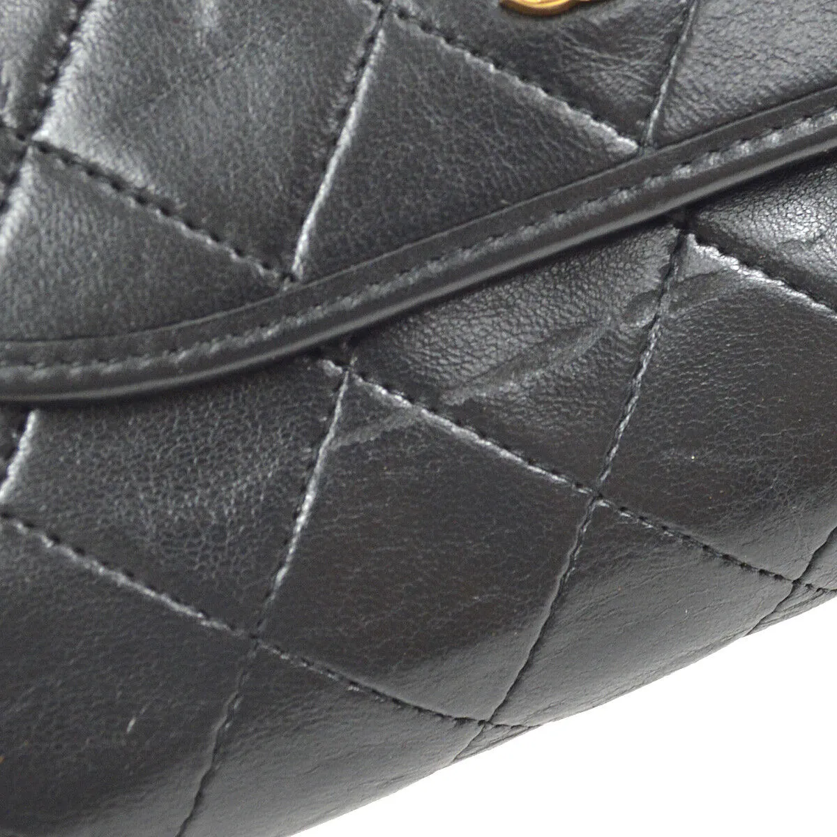 CHANEL Quilted CC Single Chain Shoulder Bag Purse Black Lambskin Vintage 80463