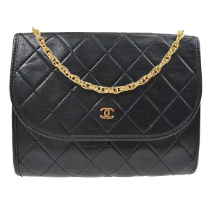 CHANEL Quilted CC Single Chain Shoulder Bag Purse Black Lambskin Vintage 80463