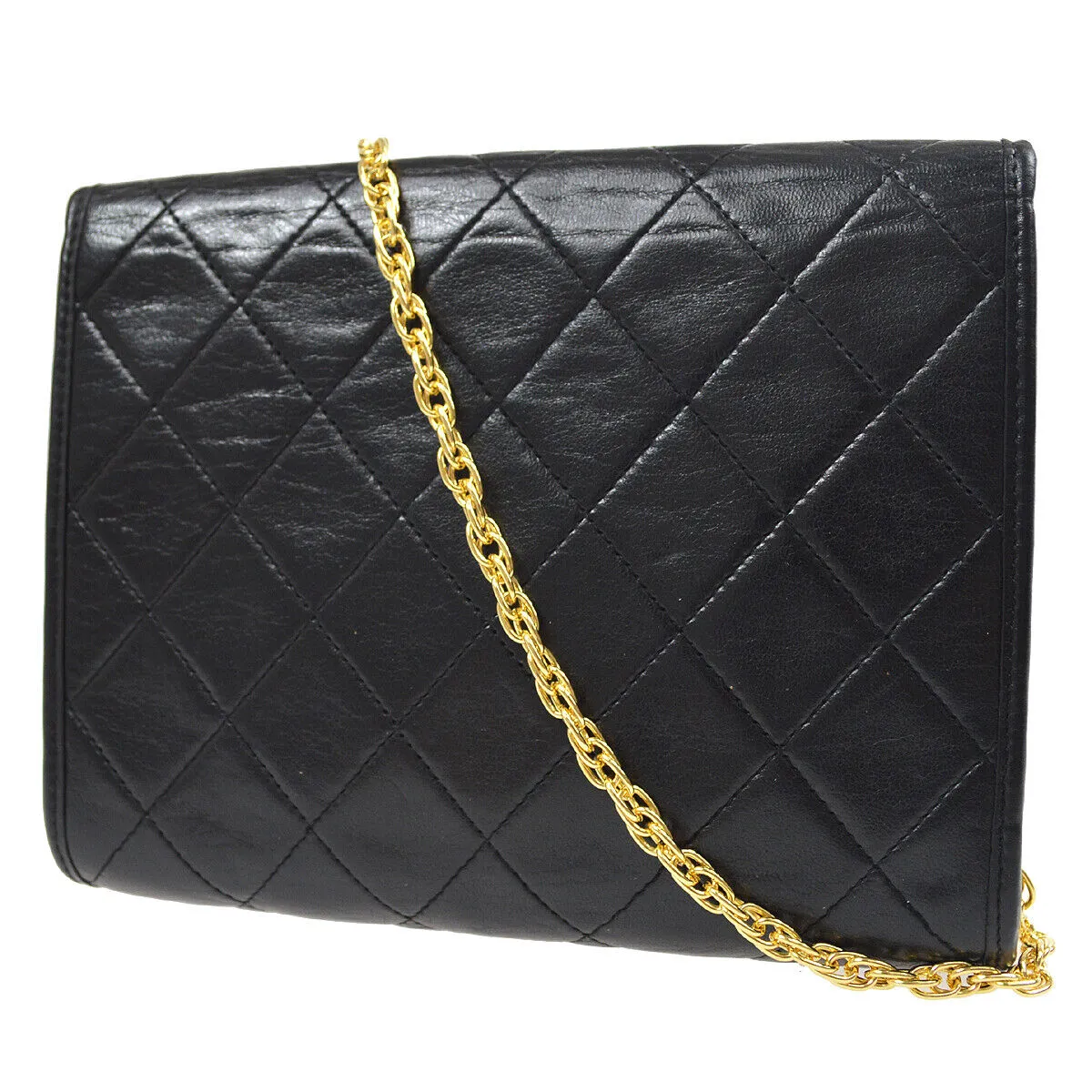 CHANEL Quilted CC Single Chain Shoulder Bag Purse Black Lambskin Vintage 80463