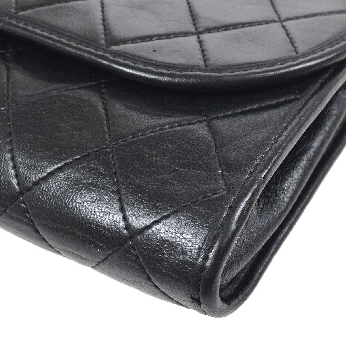 CHANEL Quilted CC Single Chain Shoulder Bag Purse Black Lambskin Vintage 80463