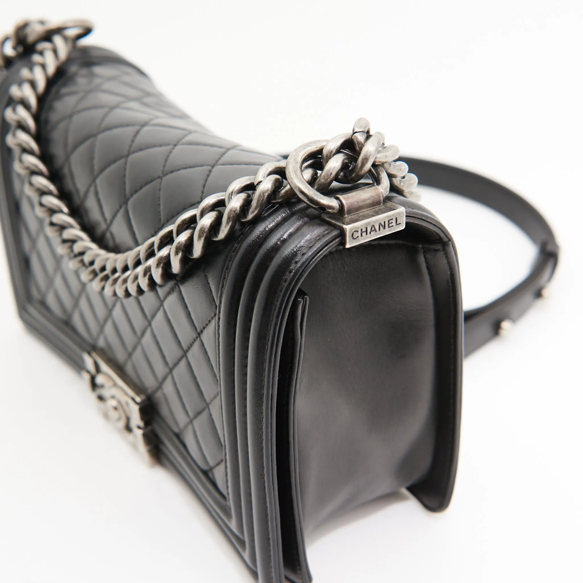 Chanel Quilted Lambskin Boy Bag in Black SHW