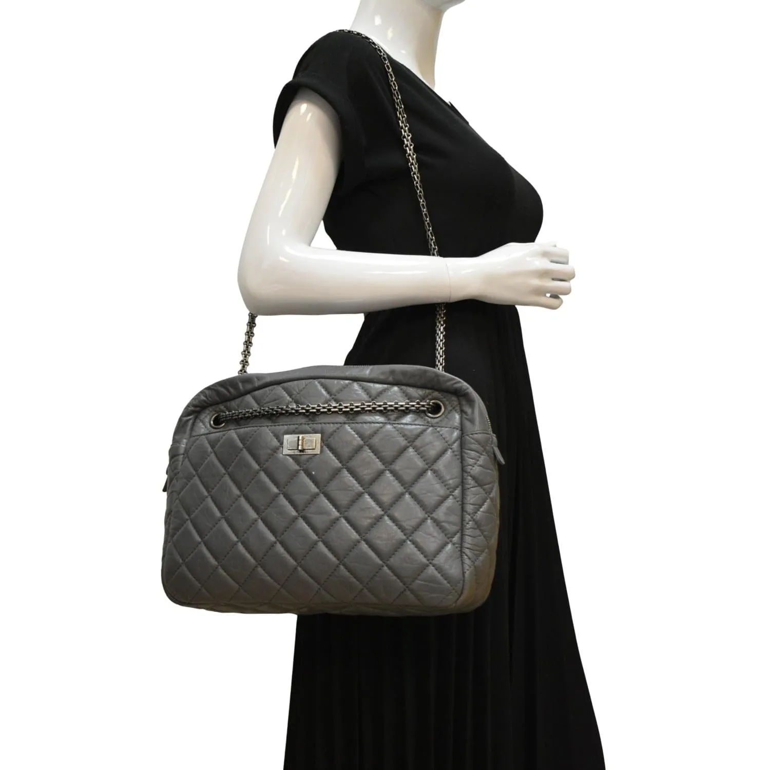 CHANEL Reissue Large Quilted Leather Camera Shoulder Bag Grey