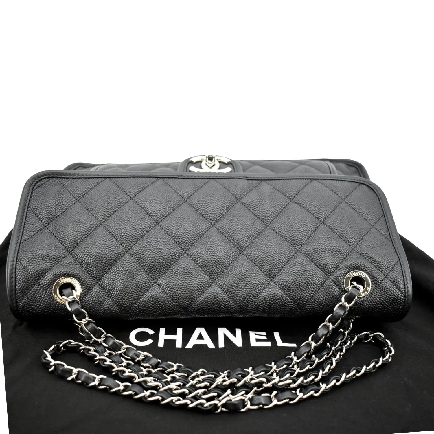 CHANEL Riviera Flap Large Quilted Caviar Leather Shoulder Bag Black