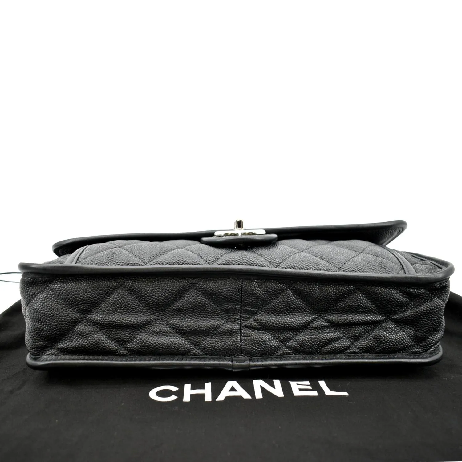 CHANEL Riviera Flap Large Quilted Caviar Leather Shoulder Bag Black