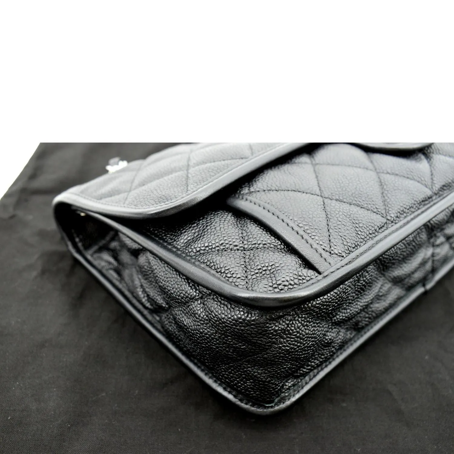 CHANEL Riviera Flap Large Quilted Caviar Leather Shoulder Bag Black