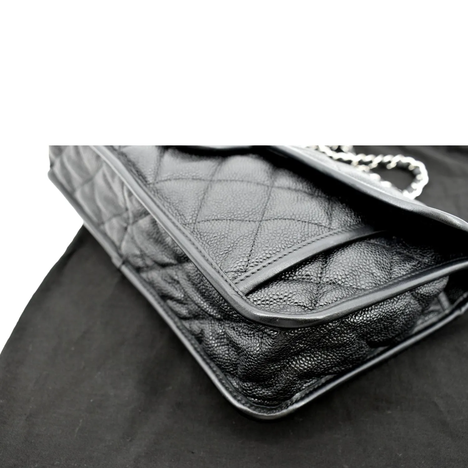 CHANEL Riviera Flap Large Quilted Caviar Leather Shoulder Bag Black