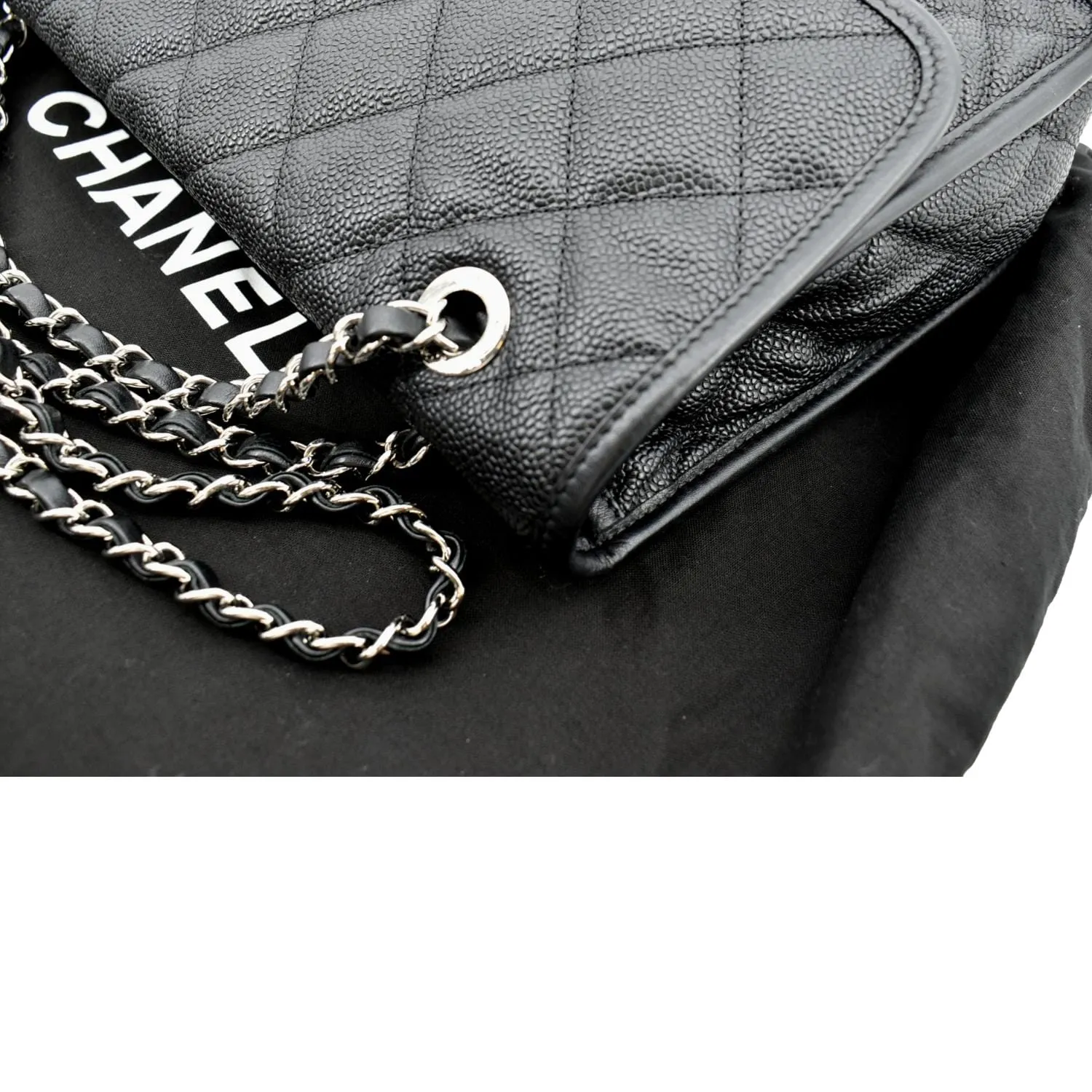 CHANEL Riviera Flap Large Quilted Caviar Leather Shoulder Bag Black