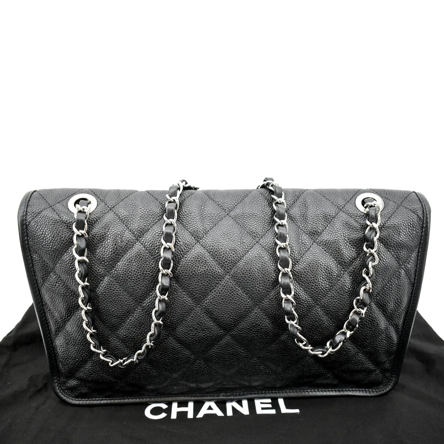 CHANEL Riviera Flap Large Quilted Caviar Leather Shoulder Bag Black