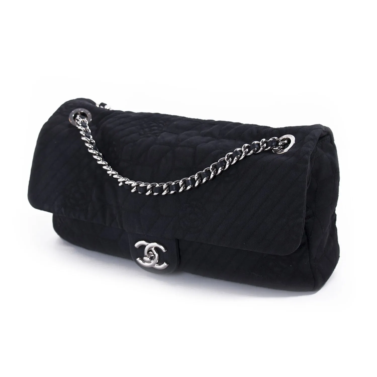 Chanel Stitched Camelia Jersey Flap Bag