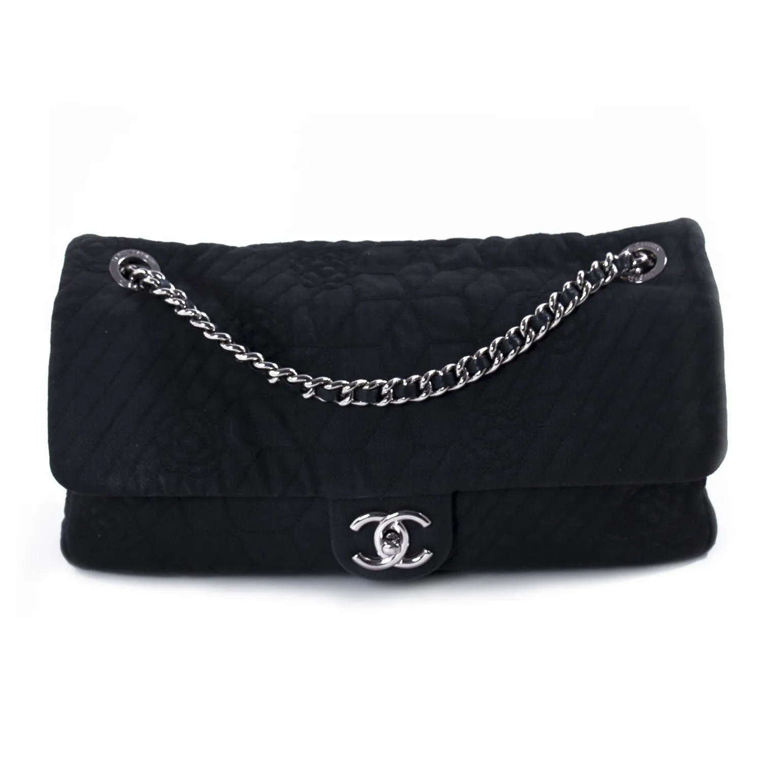 Chanel Stitched Camelia Jersey Flap Bag