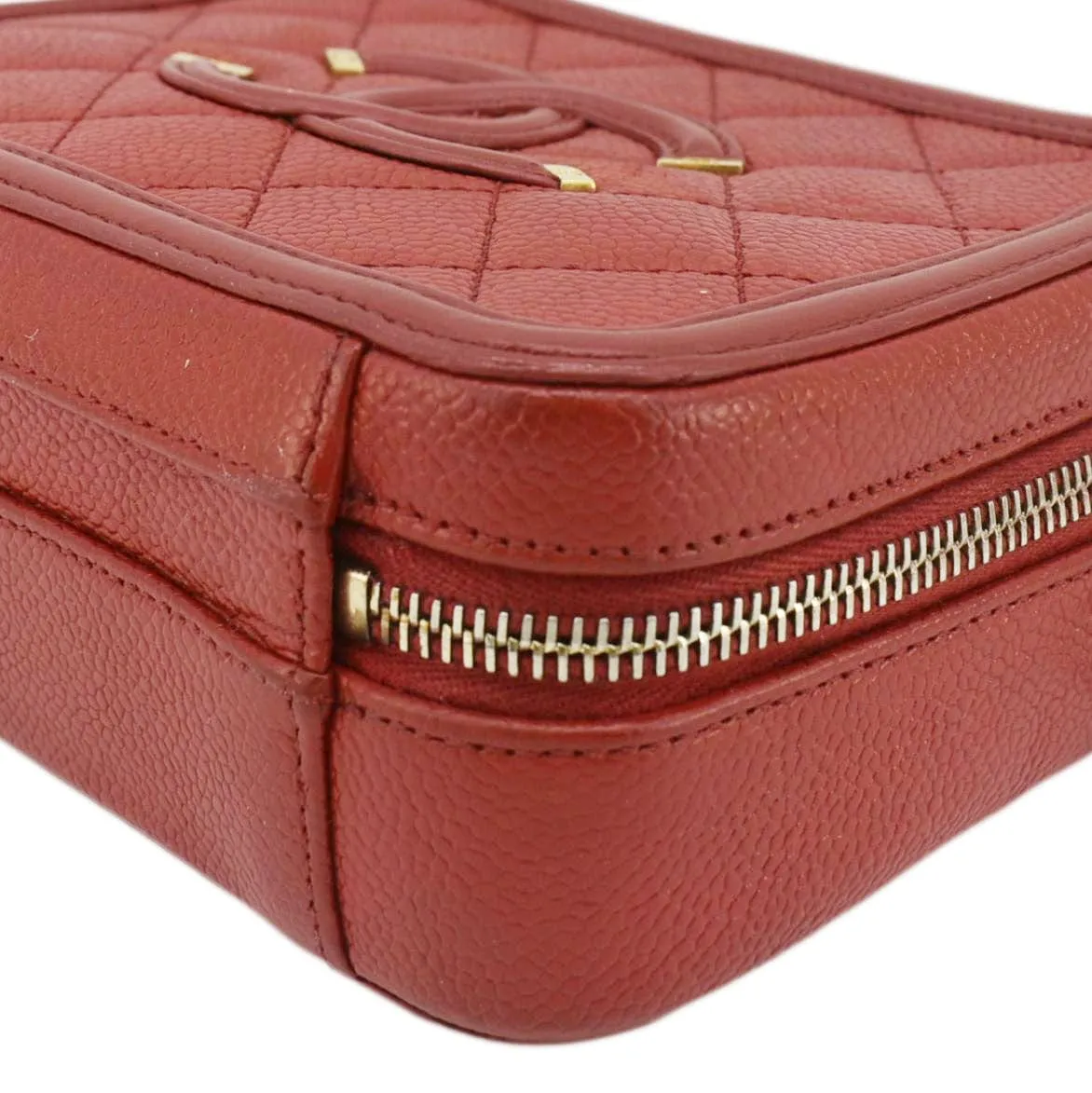 CHANEL Vanity Case Filigree CC Caviar Quilted Shoulder Bag Red