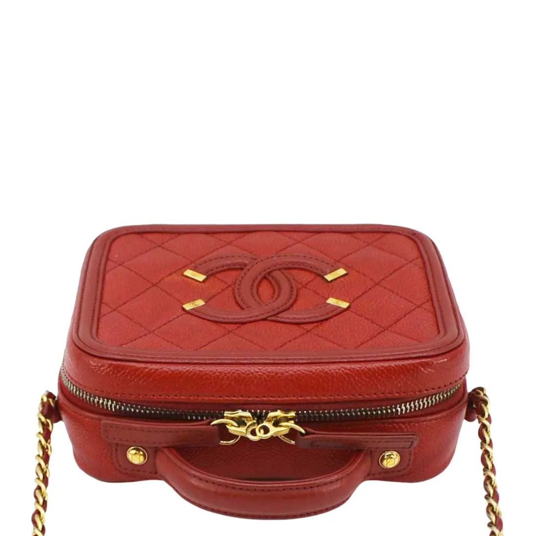CHANEL Vanity Case Filigree CC Caviar Quilted Shoulder Bag Red