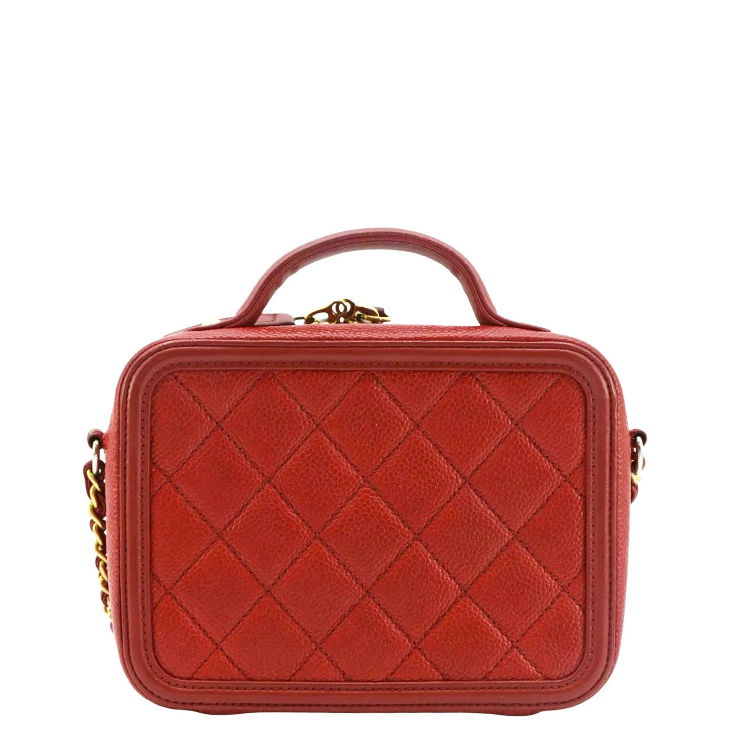 CHANEL Vanity Case Filigree CC Caviar Quilted Shoulder Bag Red