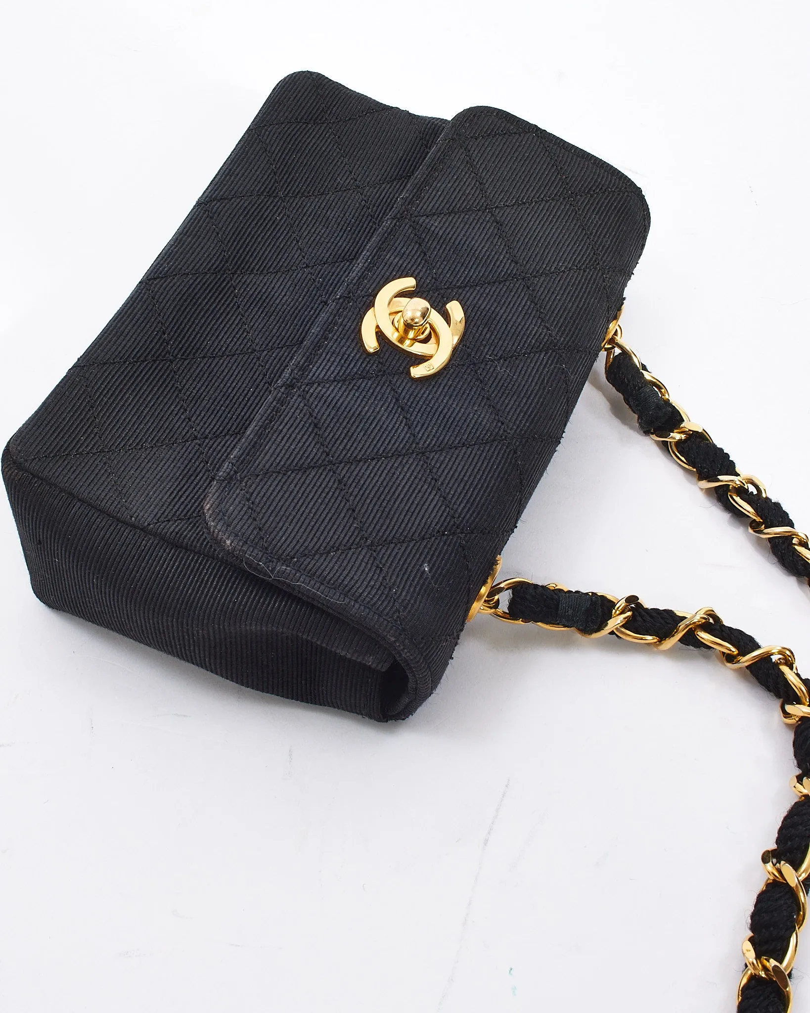 Chanel Vintage Black Quilted Canvas Mini Flap Bag GHW