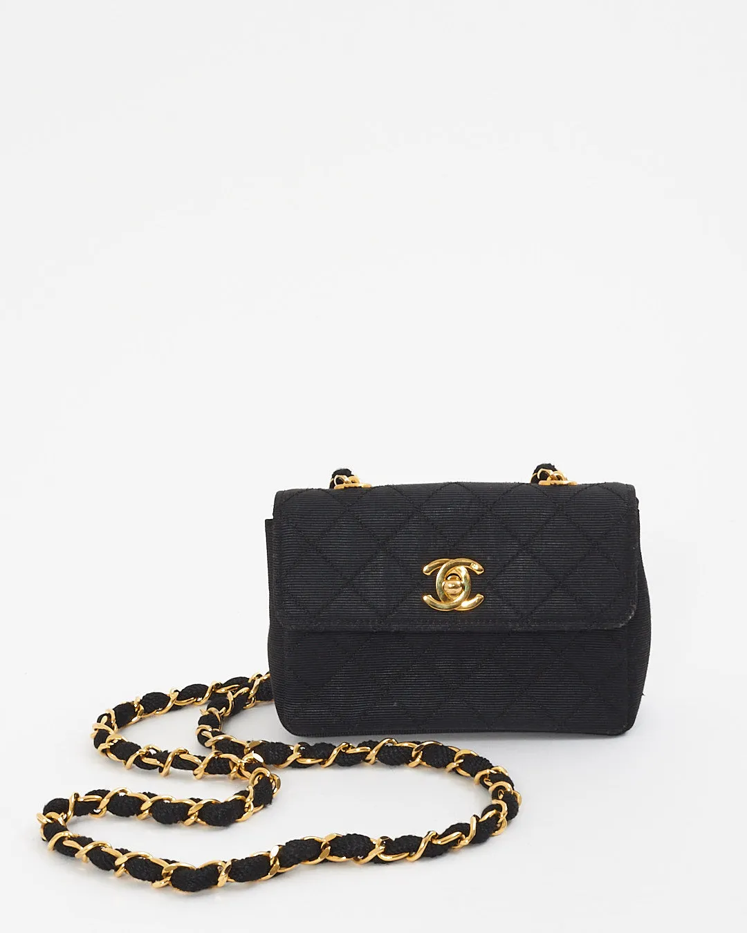 Chanel Vintage Black Quilted Canvas Mini Flap Bag GHW