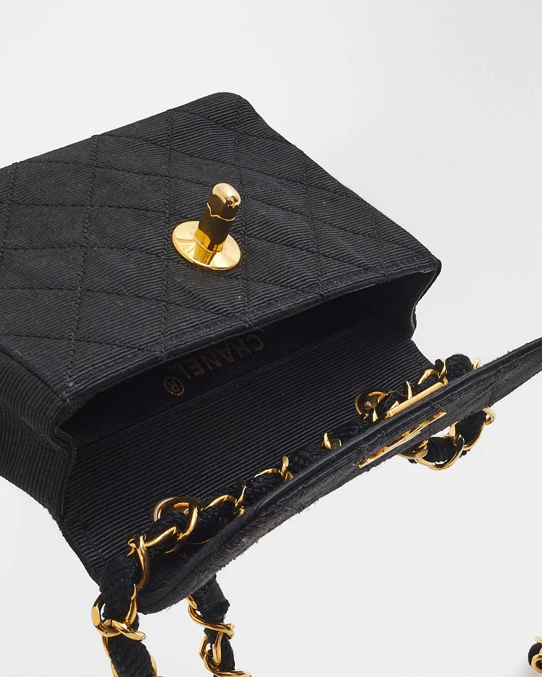 Chanel Vintage Black Quilted Canvas Mini Flap Bag GHW