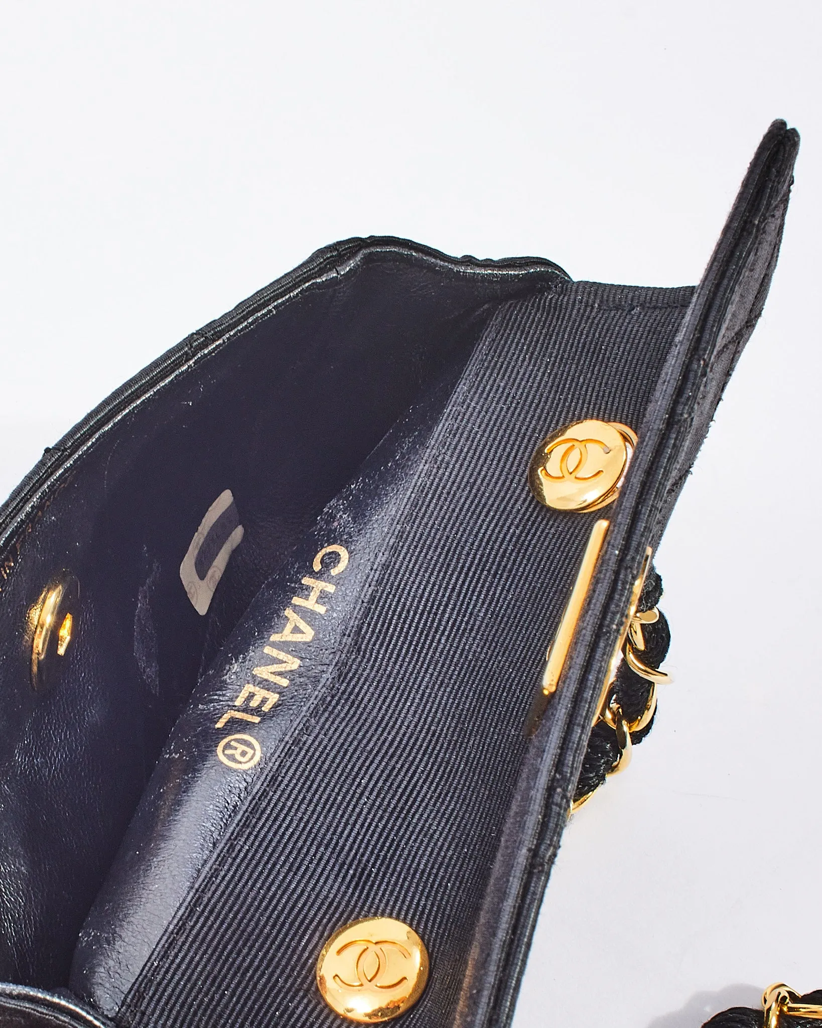 Chanel Vintage Black Quilted Canvas Mini Flap Bag GHW