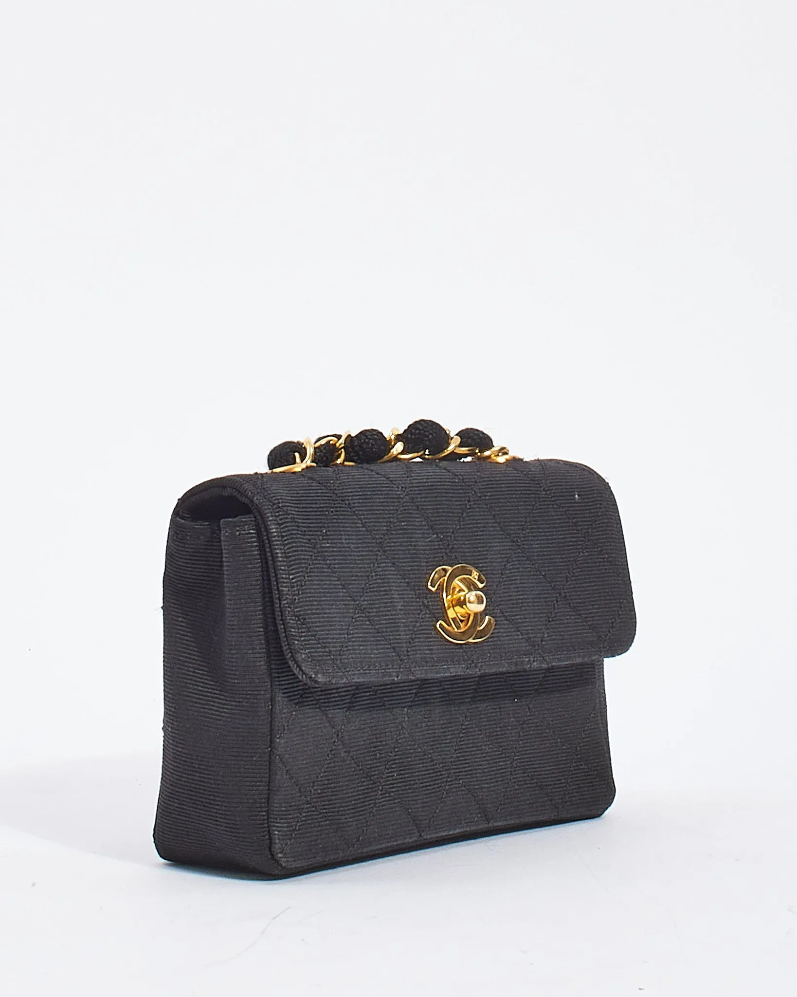 Chanel Vintage Black Quilted Canvas Mini Flap Bag GHW
