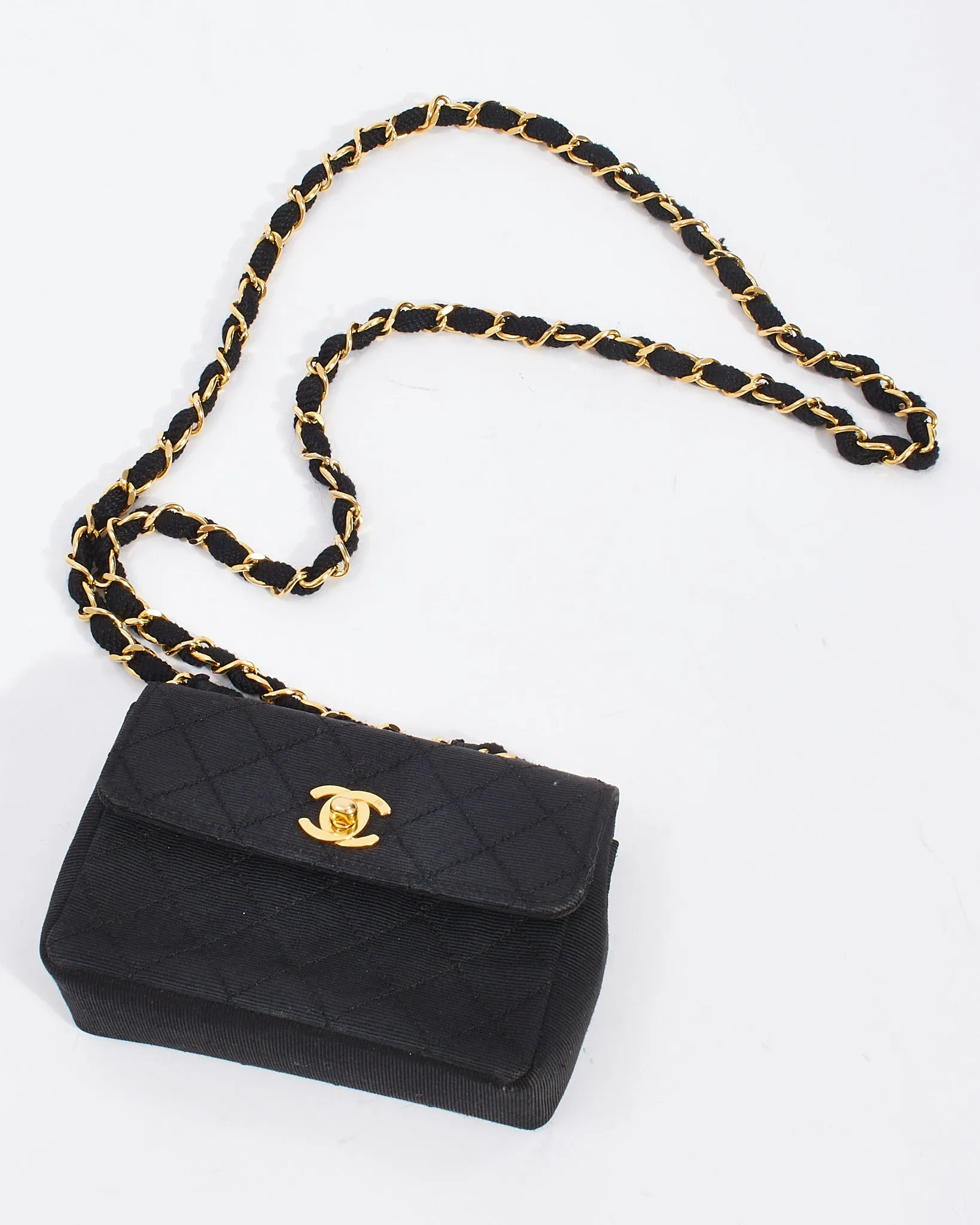 Chanel Vintage Black Quilted Canvas Mini Flap Bag GHW