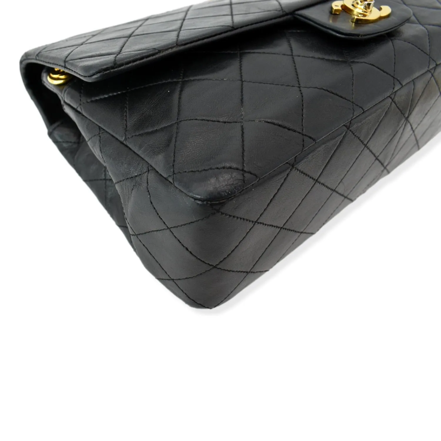 CHANEL Vintage Classic Medium Single Flap Lambskin Shoulder Bag Black