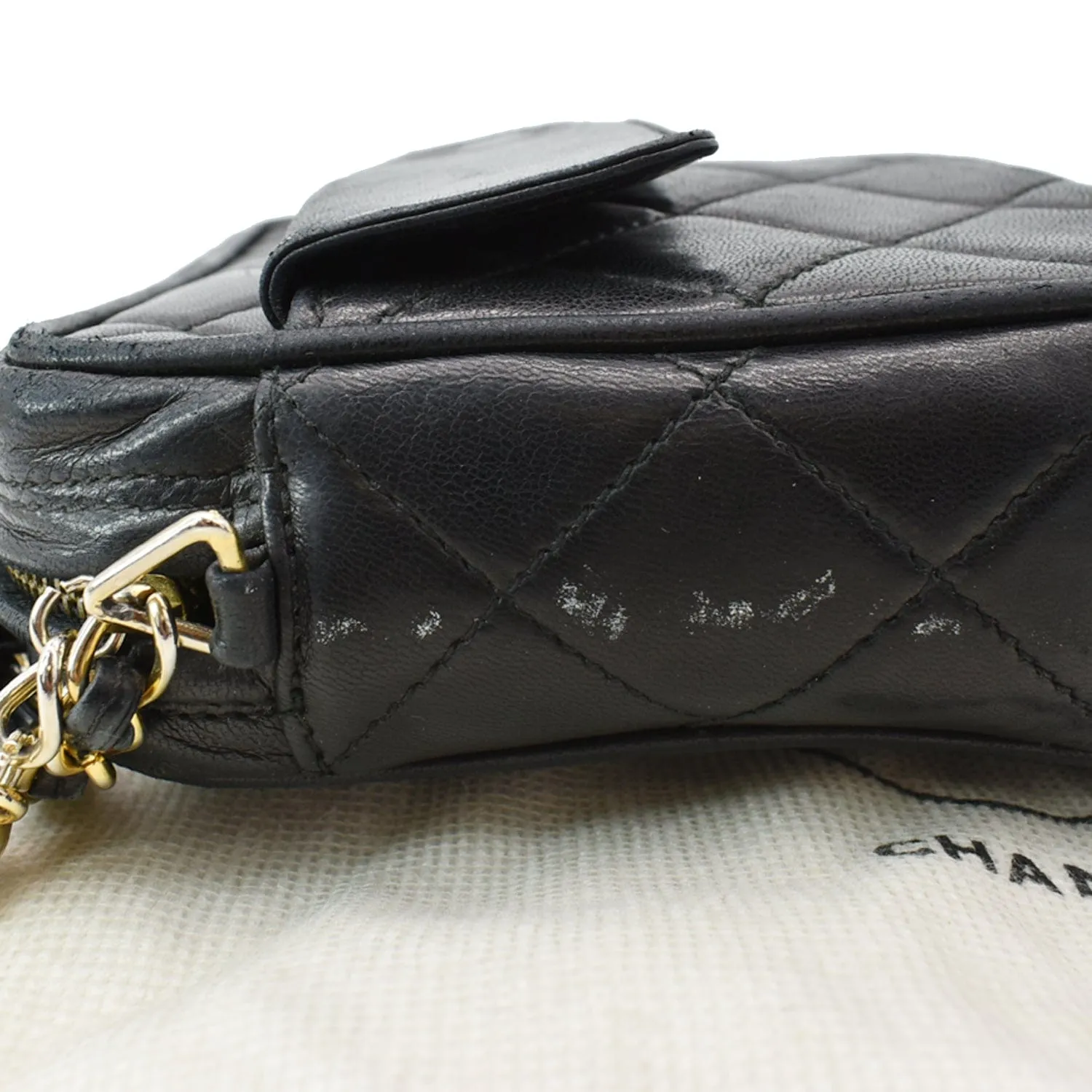 CHANEL Vintage Lambskin Leather Camera Shoulder Bag Black