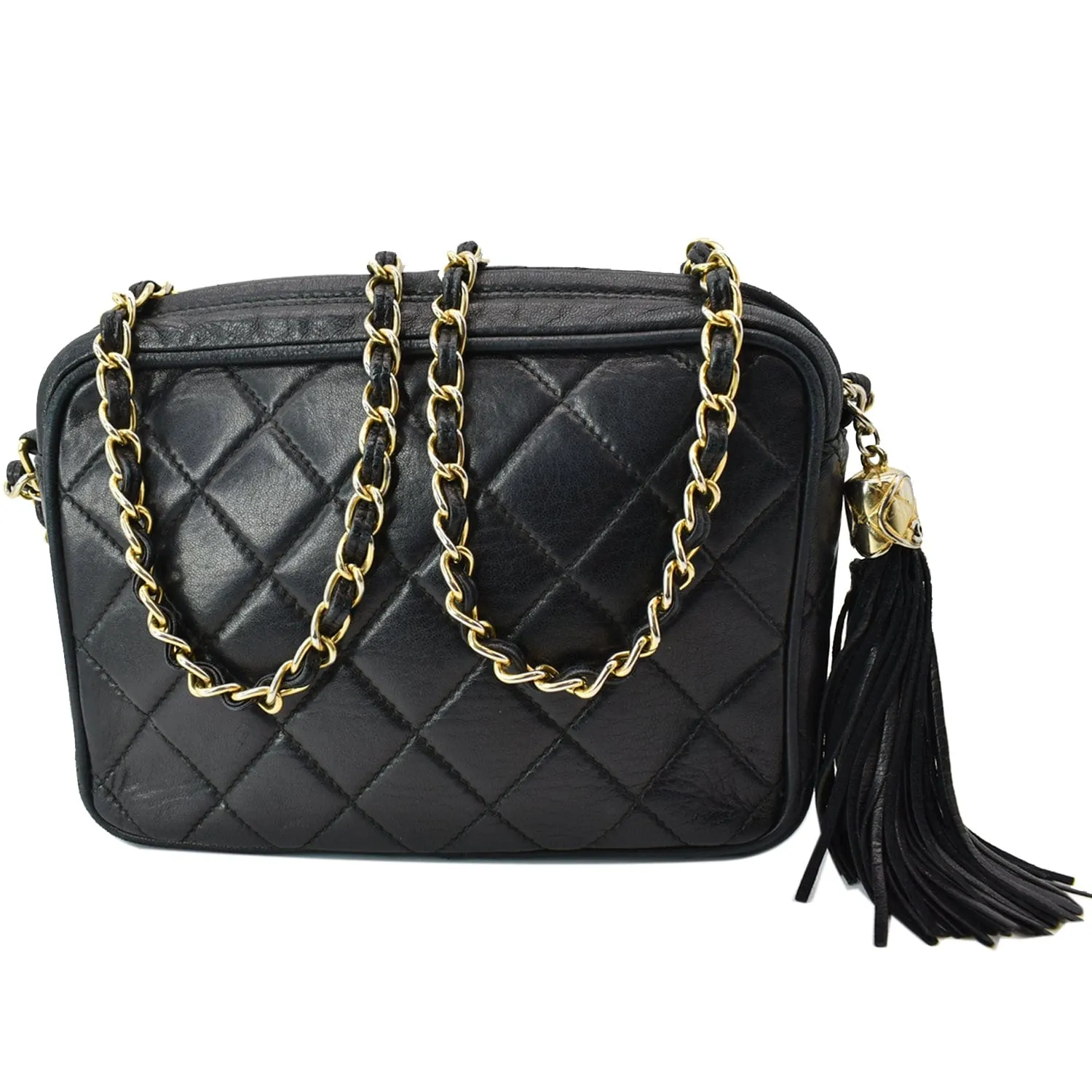 CHANEL Vintage Lambskin Leather Camera Shoulder Bag Black